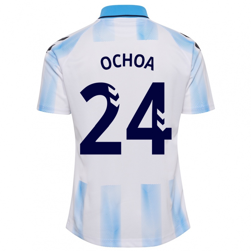 Kandiny Mujer Camiseta Aarón Ochoa #24 Blanco Azul 1ª Equipación 2023/24 La Camisa Chile