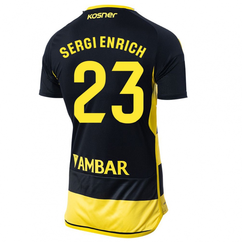 Kandiny Mujer Camiseta Sergi Enrich #23 Negro Amarillo 2ª Equipación 2023/24 La Camisa Chile