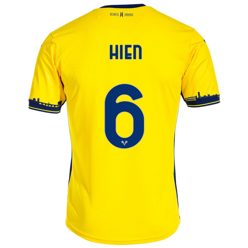 Kandiny Mujer Camiseta Isak Hien #6 Amarillo 2ª Equipación 2023/24 La Camisa Chile