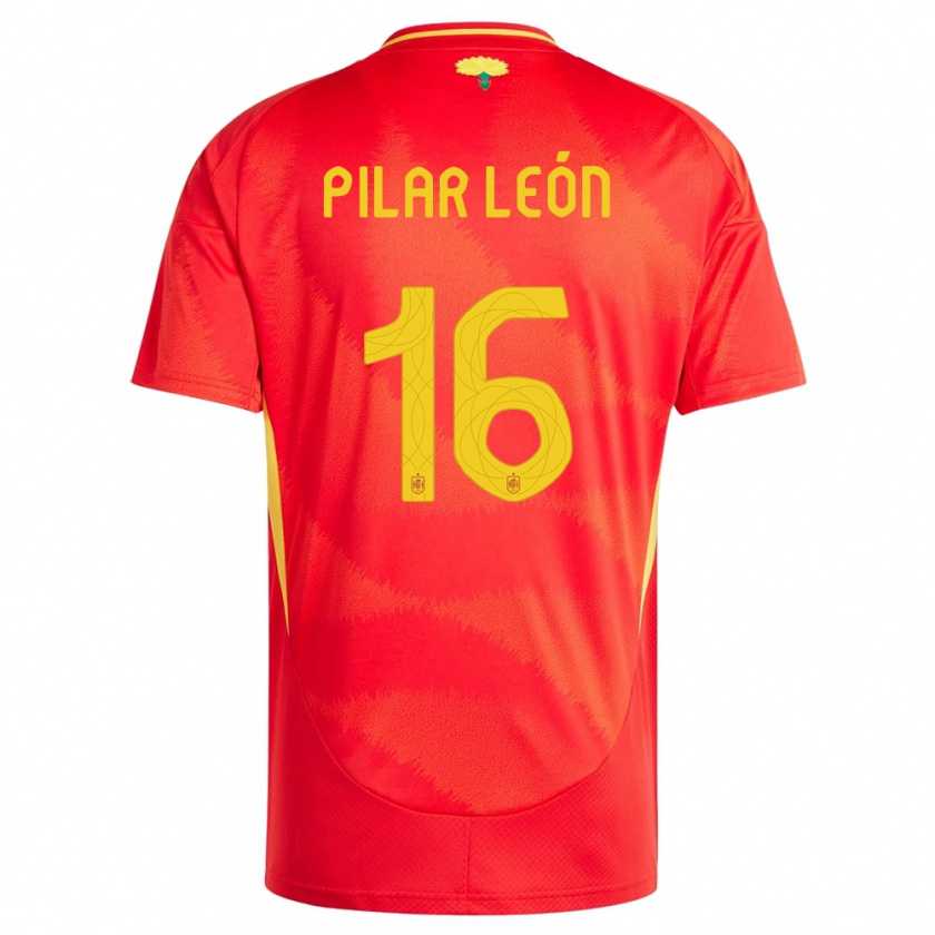 Kandiny Niño Camiseta España Maria Pilar Leon #16 Rojo 1ª Equipación 24-26 La Camisa Chile