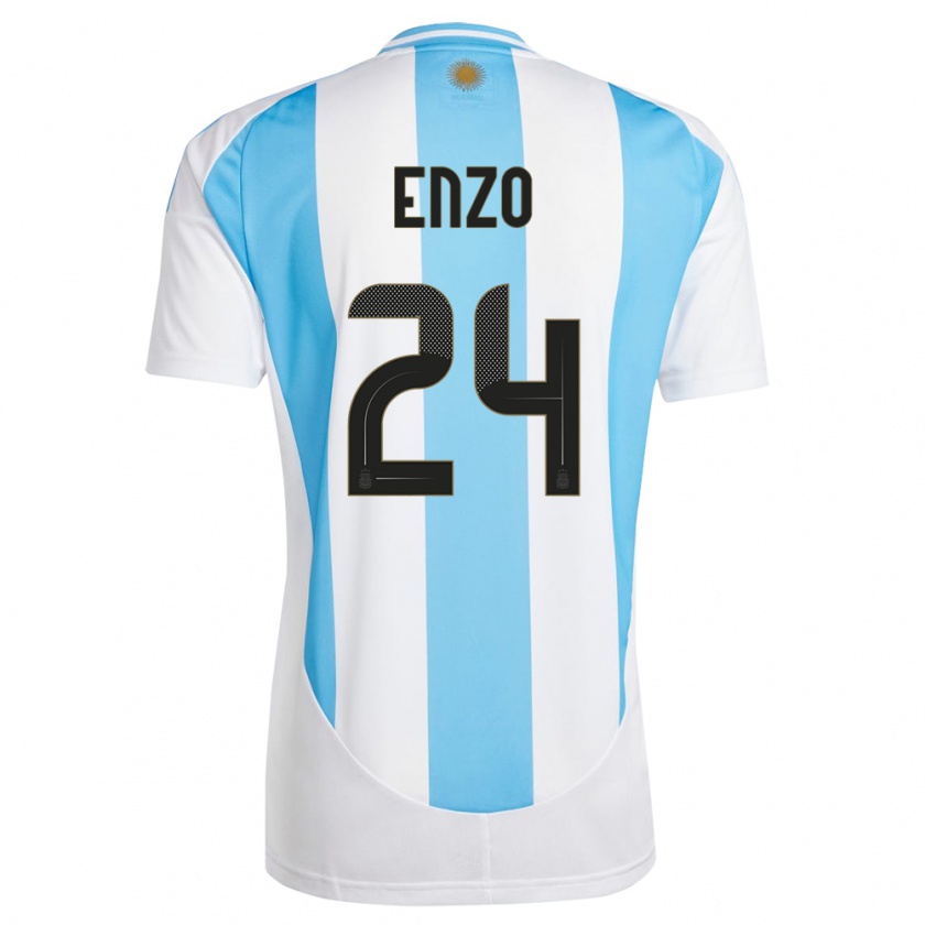 Kandiny Niño Camiseta Argentina Enzo Fernandez #24 Blanco Azul 1ª Equipación 24-26 La Camisa Chile