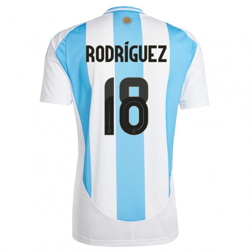 Kandiny Niño Camiseta Argentina Guido Rodriguez #18 Blanco Azul 1ª Equipación 24-26 La Camisa Chile