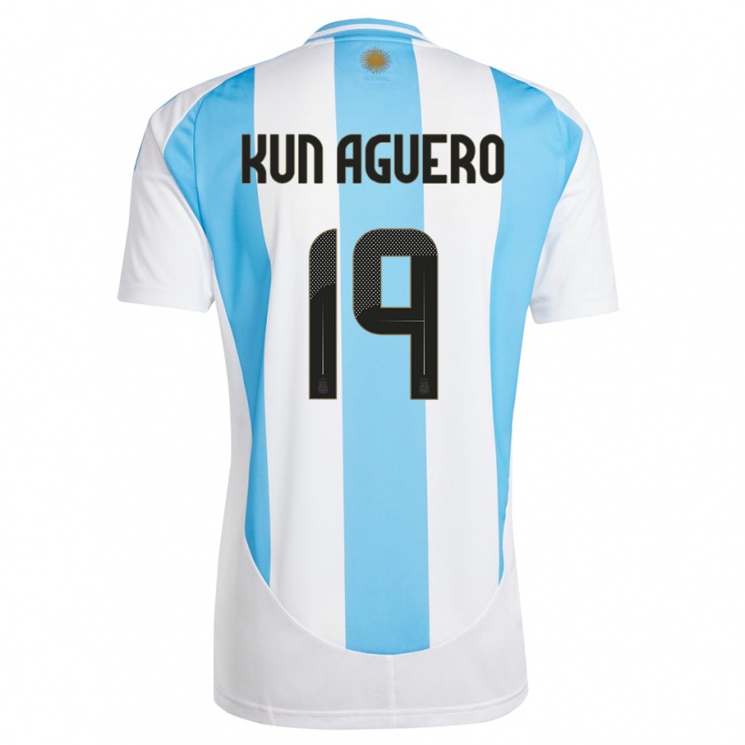 Kandiny Niño Camiseta Argentina Sergio Aguero #19 Blanco Azul 1ª Equipación 24-26 La Camisa Chile