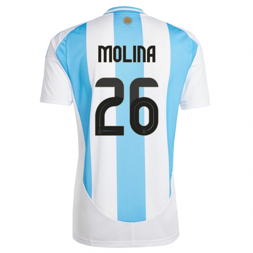 Kandiny Niño Camiseta Argentina Nahuel Molina #26 Blanco Azul 1ª Equipación 24-26 La Camisa Chile