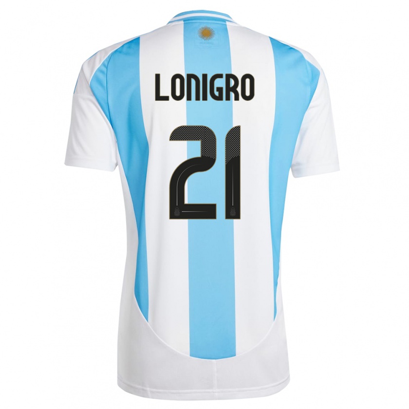 Kandiny Niño Camiseta Argentina Erica Lonigro #21 Blanco Azul 1ª Equipación 24-26 La Camisa Chile