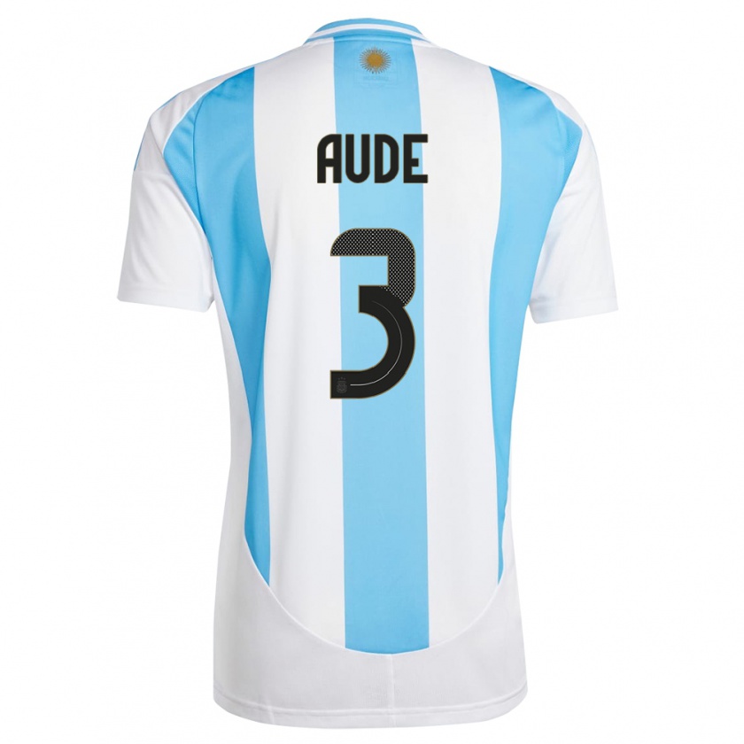 Kandiny Niño Camiseta Argentina Julian Aude #3 Blanco Azul 1ª Equipación 24-26 La Camisa Chile