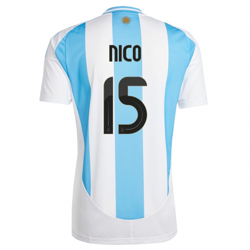 Kandiny Niño Camiseta Argentina Nico #15 Blanco Azul 1ª Equipación 24-26 La Camisa Chile