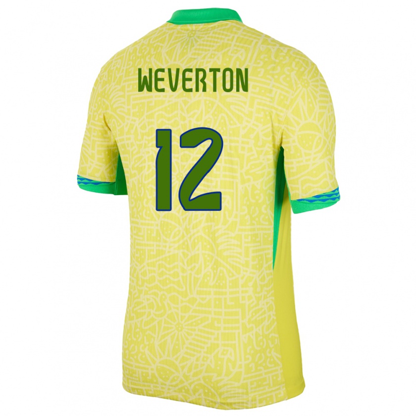 Kandiny Niño Camiseta Brasil Weverton #12 Amarillo 1ª Equipación 24-26 La Camisa Chile