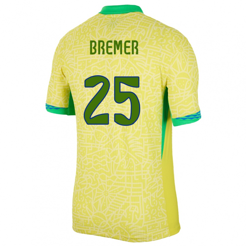 Kandiny Niño Camiseta Brasil Bremer #25 Amarillo 1ª Equipación 24-26 La Camisa Chile