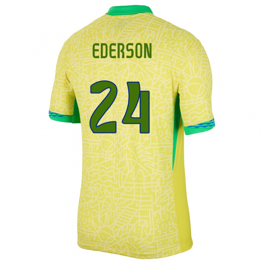 Kandiny Niño Camiseta Brasil Ederson #24 Amarillo 1ª Equipación 24-26 La Camisa Chile