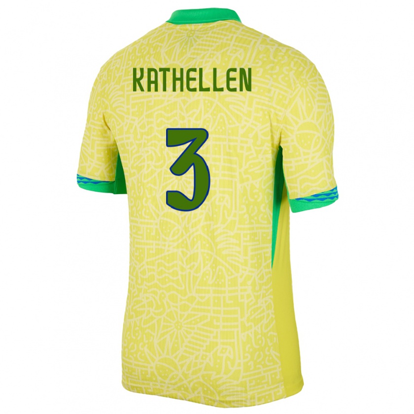 Kandiny Niño Camiseta Brasil Kathellen #3 Amarillo 1ª Equipación 24-26 La Camisa Chile