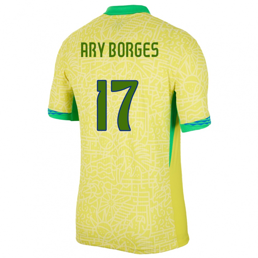 Kandiny Niño Camiseta Brasil Ary Borges #17 Amarillo 1ª Equipación 24-26 La Camisa Chile