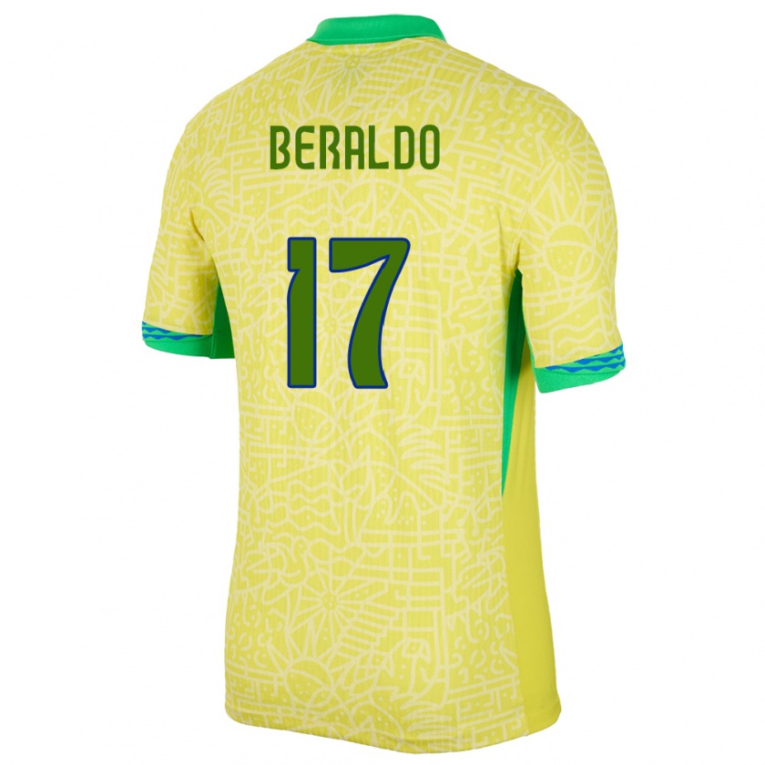 Kandiny Niño Camiseta Brasil Lucas Beraldo #17 Amarillo 1ª Equipación 24-26 La Camisa Chile