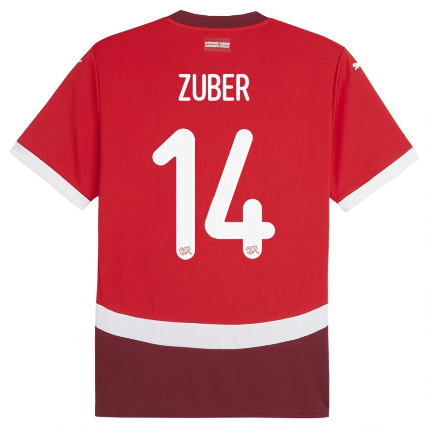 Kandiny Niño Camiseta Suiza Steven Zuber #14 Rojo 1ª Equipación 24-26 La Camisa Chile