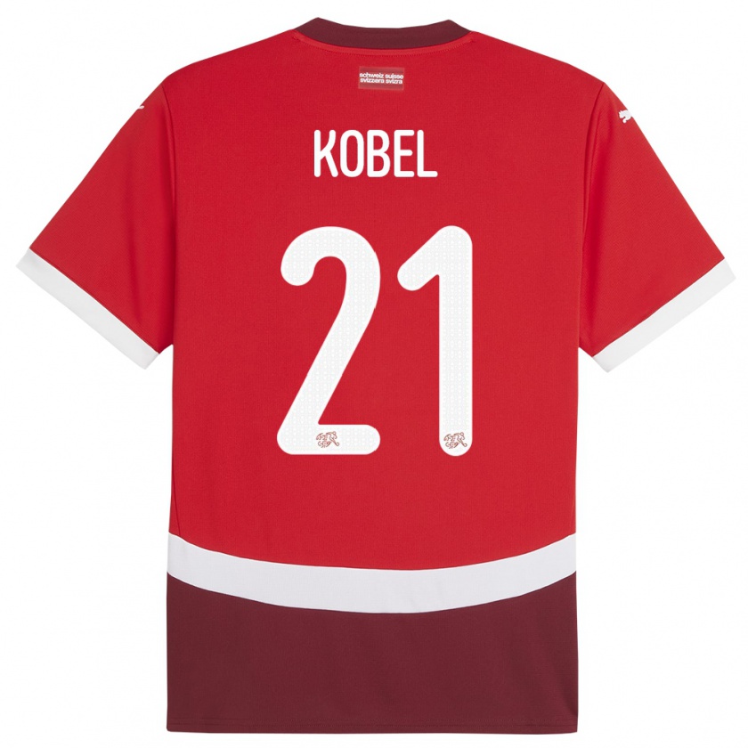 Kandiny Niño Camiseta Suiza Gregor Kobel #21 Rojo 1ª Equipación 24-26 La Camisa Chile