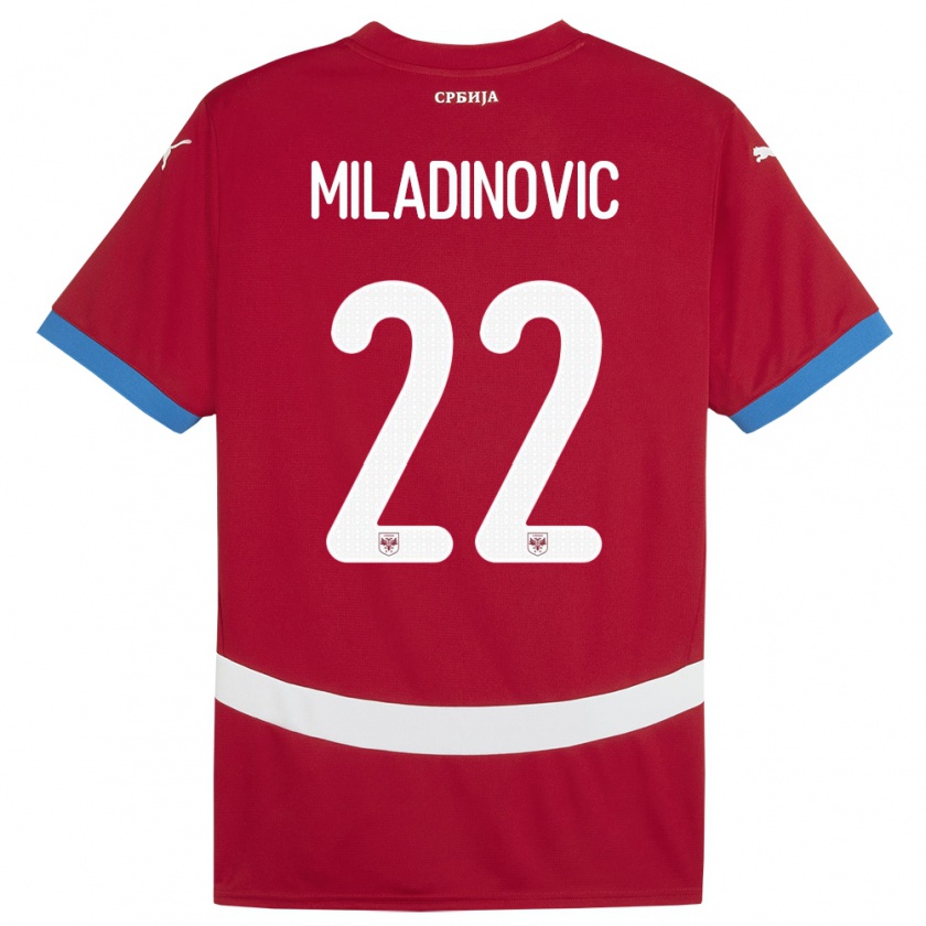 Kandiny Niño Camiseta Serbia Igor Miladinovic #22 Rojo 1ª Equipación 24-26 La Camisa Chile