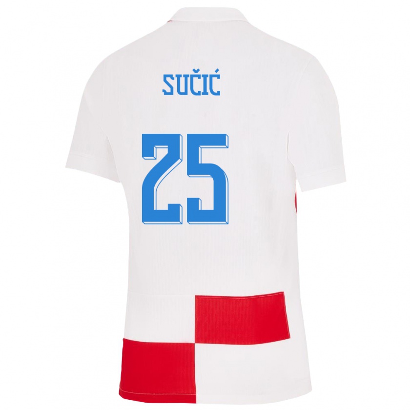 Kandiny Niño Camiseta Croacia Luka Sucic #25 Blanco Rojo 1ª Equipación 24-26 La Camisa Chile