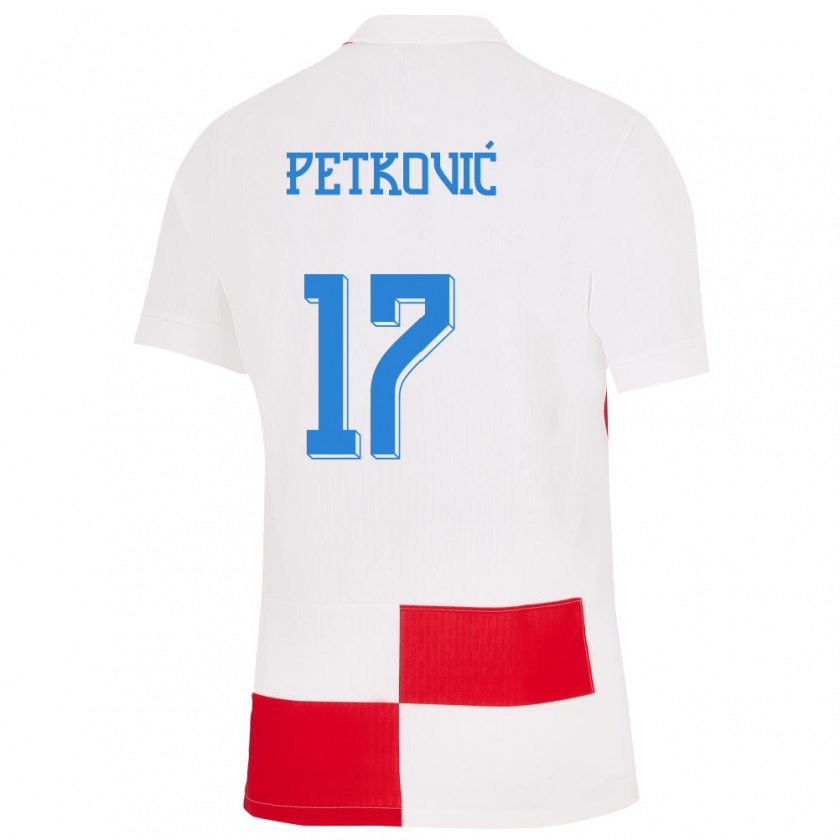 Kandiny Niño Camiseta Croacia Bruno Petkovic #17 Blanco Rojo 1ª Equipación 24-26 La Camisa Chile