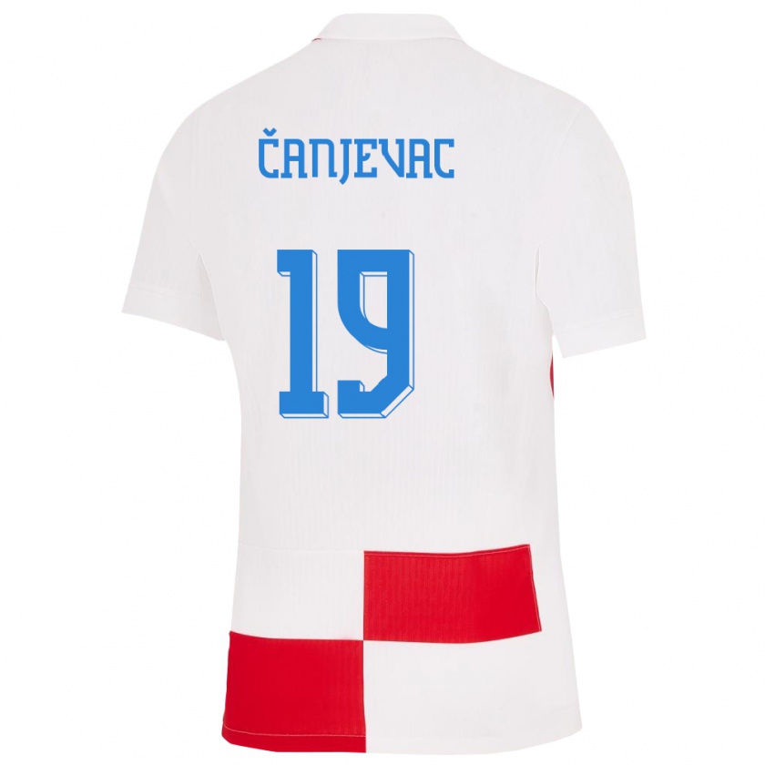 Kandiny Niño Camiseta Croacia Janja Canjevac #19 Blanco Rojo 1ª Equipación 24-26 La Camisa Chile