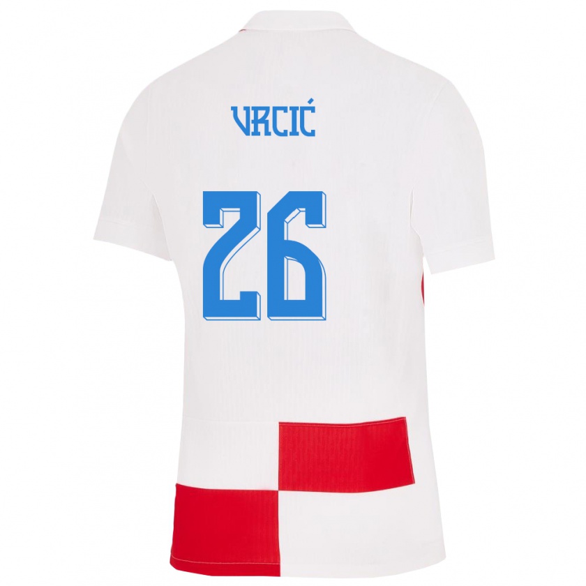 Kandiny Niño Camiseta Croacia Jere Vrcic #26 Blanco Rojo 1ª Equipación 24-26 La Camisa Chile