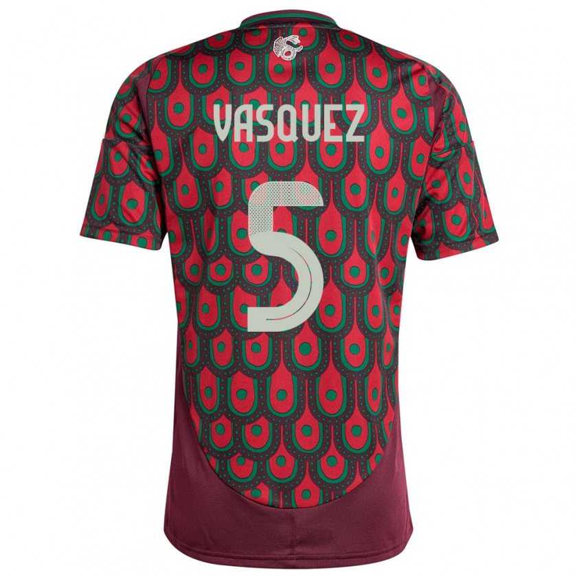 Kandiny Niño Camiseta México Johan Vasquez #5 Granate 1ª Equipación 24-26 La Camisa Chile