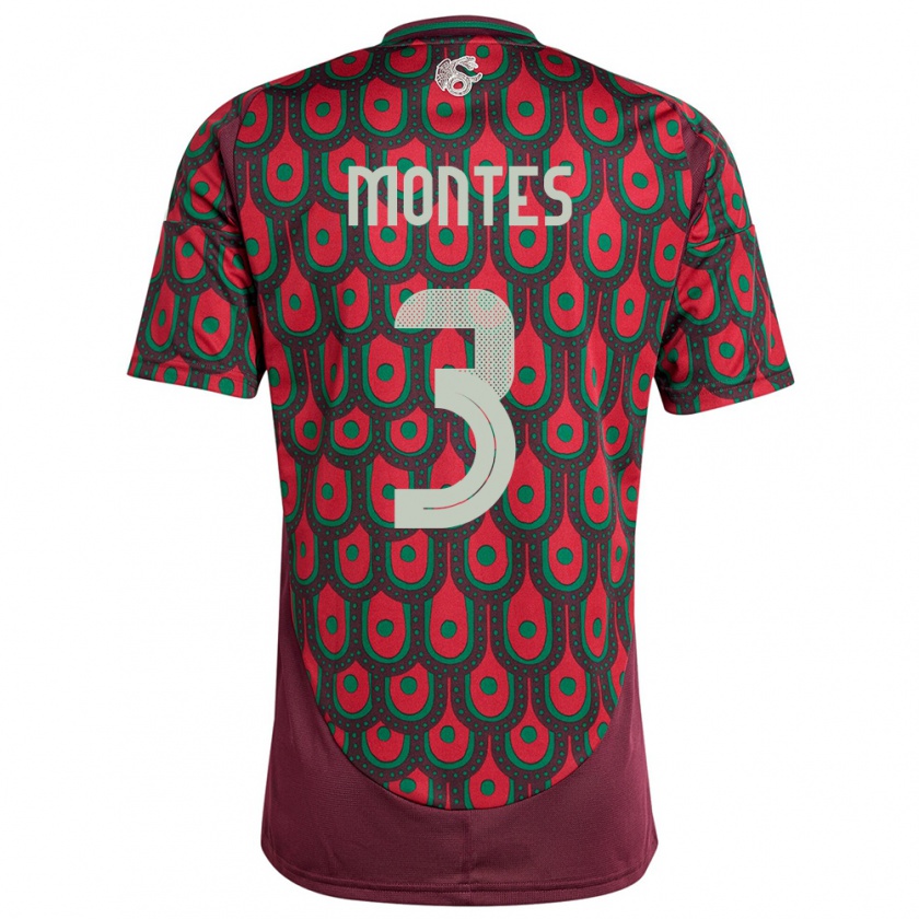 Kandiny Niño Camiseta México Cesar Montes #3 Granate 1ª Equipación 24-26 La Camisa Chile