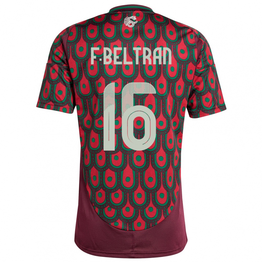 Kandiny Niño Camiseta México Fernando Beltran #16 Granate 1ª Equipación 24-26 La Camisa Chile