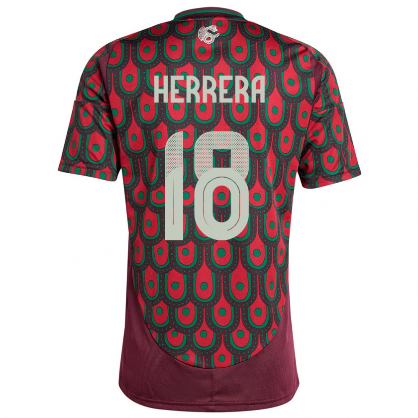 Kandiny Niño Camiseta México Ozziel Herrera #18 Granate 1ª Equipación 24-26 La Camisa Chile