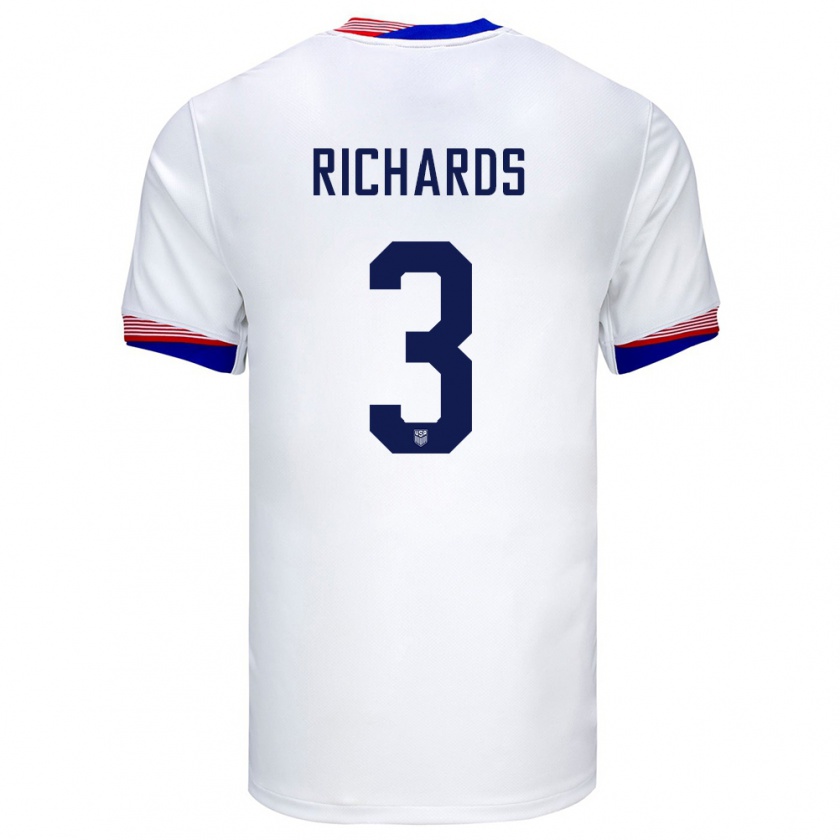 Kandiny Niño Camiseta Estados Unidos Chris Richards #3 Blanco 1ª Equipación 24-26 La Camisa Chile