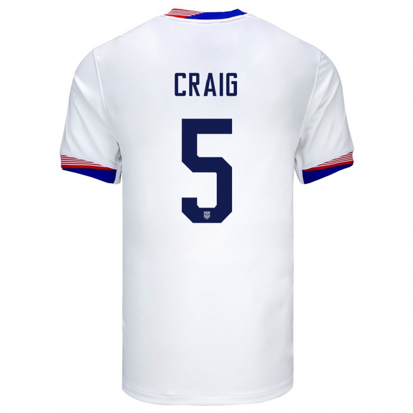 Kandiny Niño Camiseta Estados Unidos Brandan Craig #5 Blanco 1ª Equipación 24-26 La Camisa Chile