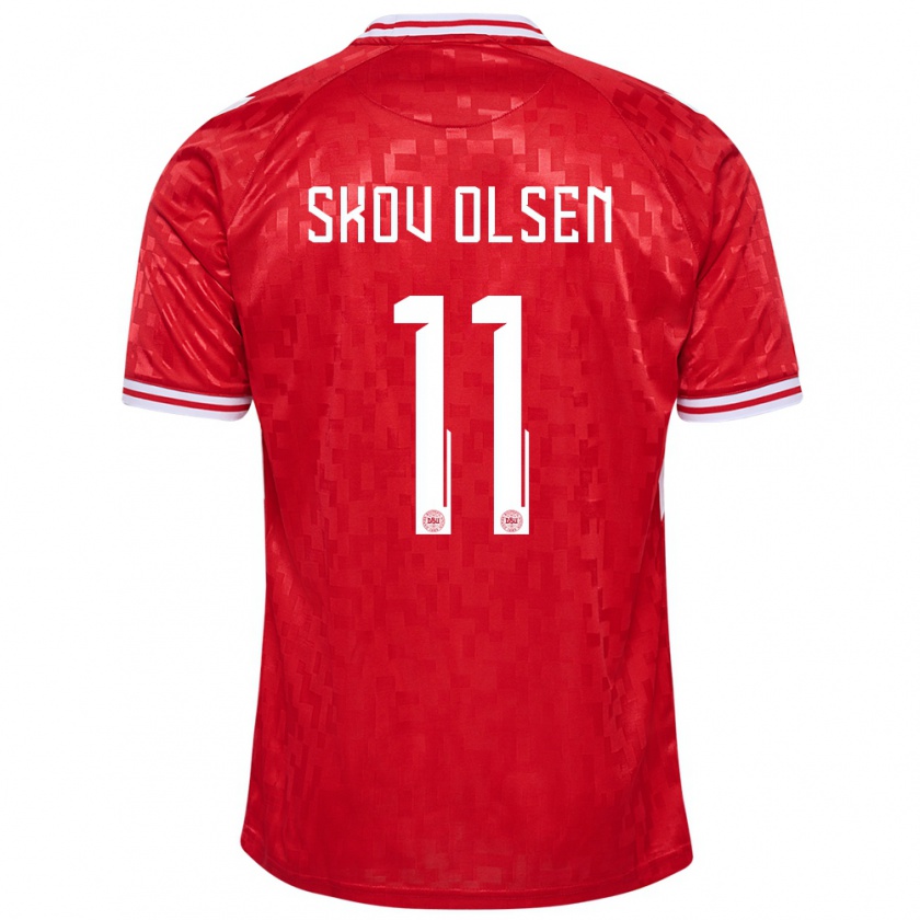 Kandiny Niño Camiseta Dinamarca Andreas Skov Olsen #11 Rojo 1ª Equipación 24-26 La Camisa Chile