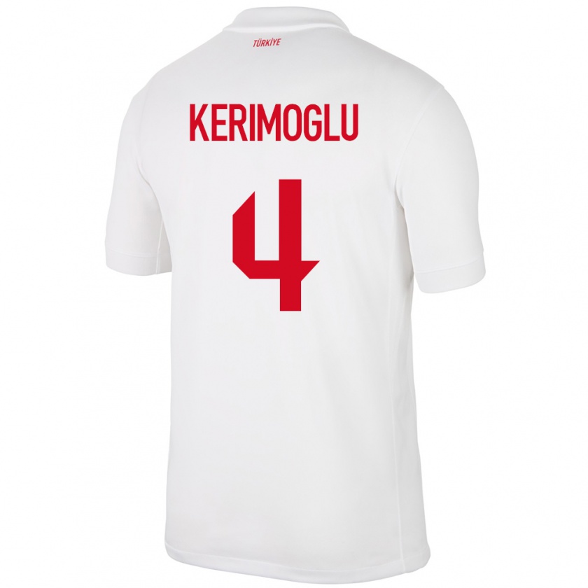 Kandiny Niño Camiseta Turquía Zeynap Kerimoğlu #4 Blanco 1ª Equipación 24-26 La Camisa Chile