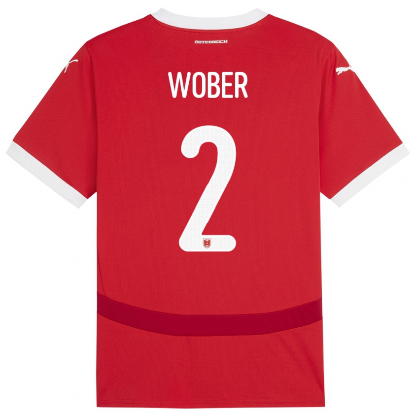 Kandiny Niño Camiseta Austria Maximilian Wöber #2 Rojo 1ª Equipación 24-26 La Camisa Chile