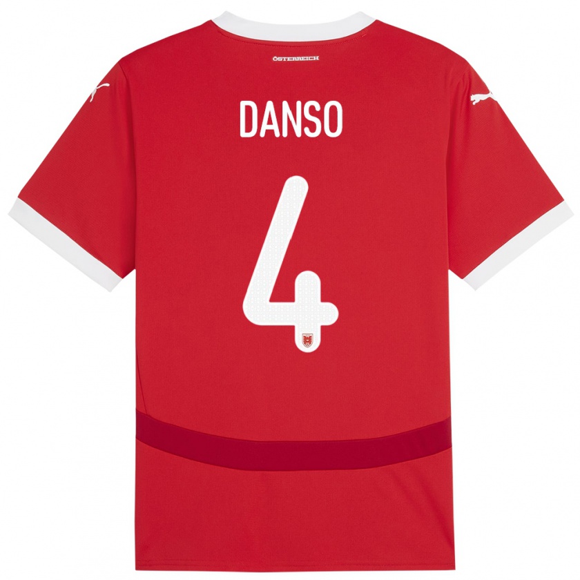 Kandiny Niño Camiseta Austria Kevin Danso #4 Rojo 1ª Equipación 24-26 La Camisa Chile