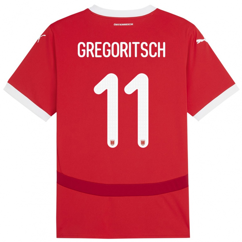 Kandiny Niño Camiseta Austria Michael Gregoritsch #11 Rojo 1ª Equipación 24-26 La Camisa Chile