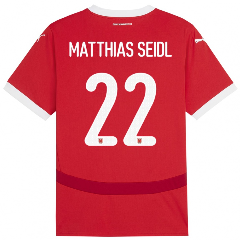 Kandiny Niño Camiseta Austria Matthias Seidl #22 Rojo 1ª Equipación 24-26 La Camisa Chile