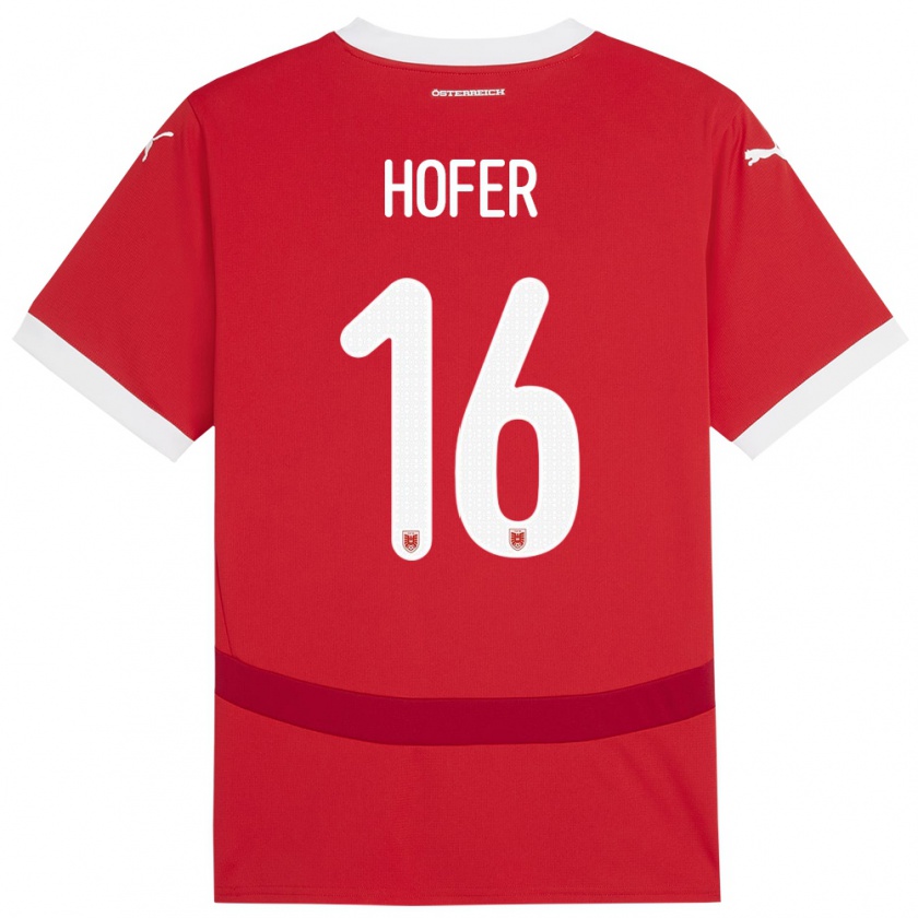 Kandiny Niño Camiseta Austria Raphael Hofer #16 Rojo 1ª Equipación 24-26 La Camisa Chile