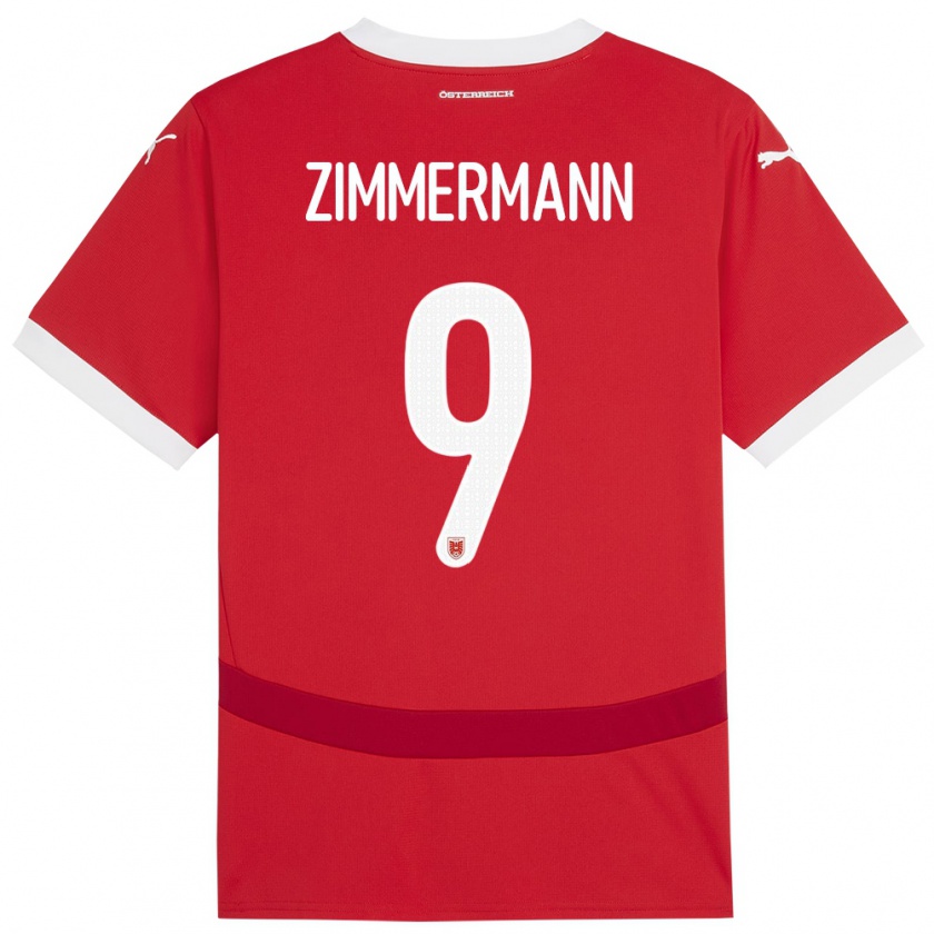 Kandiny Niño Camiseta Austria Bernhard Zimmermann #9 Rojo 1ª Equipación 24-26 La Camisa Chile