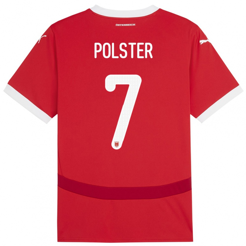 Kandiny Niño Camiseta Austria Manuel Polster #7 Rojo 1ª Equipación 24-26 La Camisa Chile