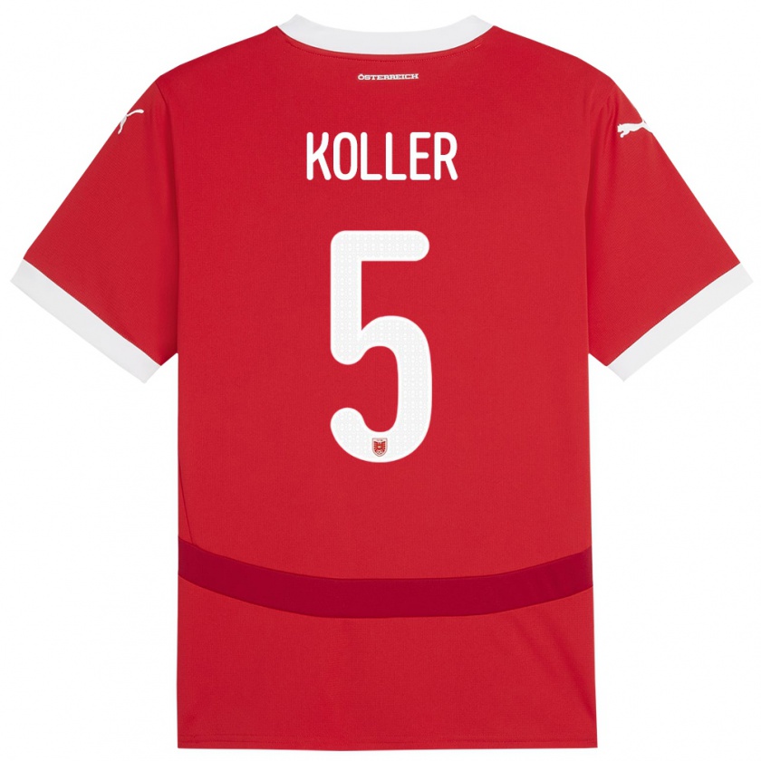 Kandiny Niño Camiseta Austria Paul Koller #5 Rojo 1ª Equipación 24-26 La Camisa Chile