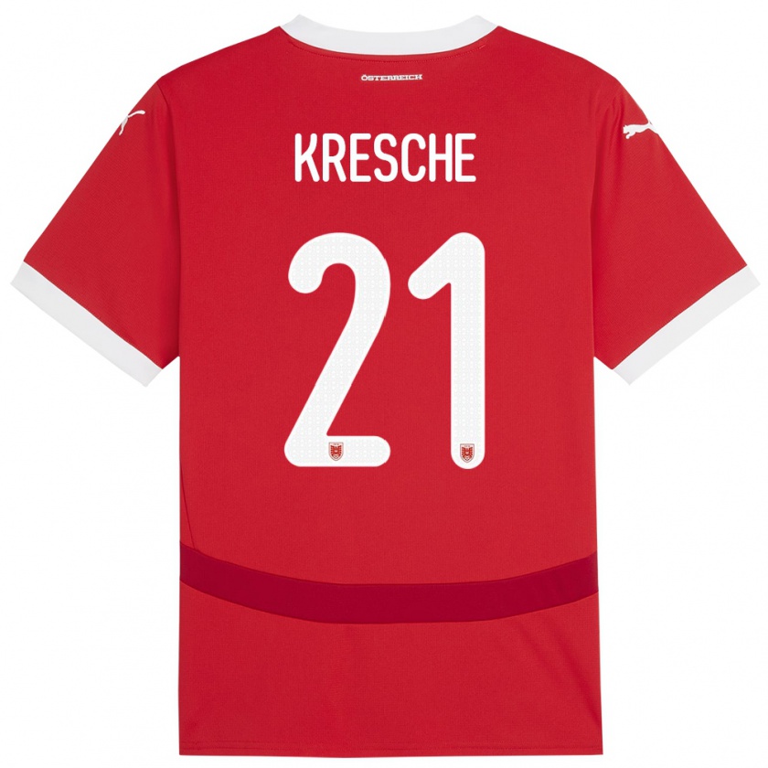 Kandiny Niño Camiseta Austria Isabella Kresche #21 Rojo 1ª Equipación 24-26 La Camisa Chile