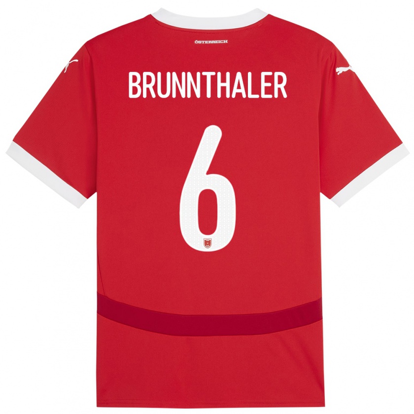 Kandiny Niño Camiseta Austria Melanie Brunnthaler #6 Rojo 1ª Equipación 24-26 La Camisa Chile