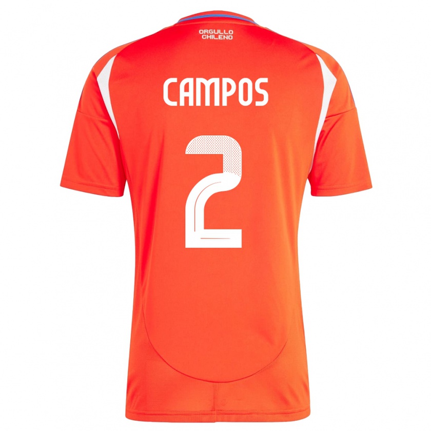 Kandiny Niño Camiseta Chile Víctor Campos #2 Rojo 1ª Equipación 24-26 La Camisa Chile