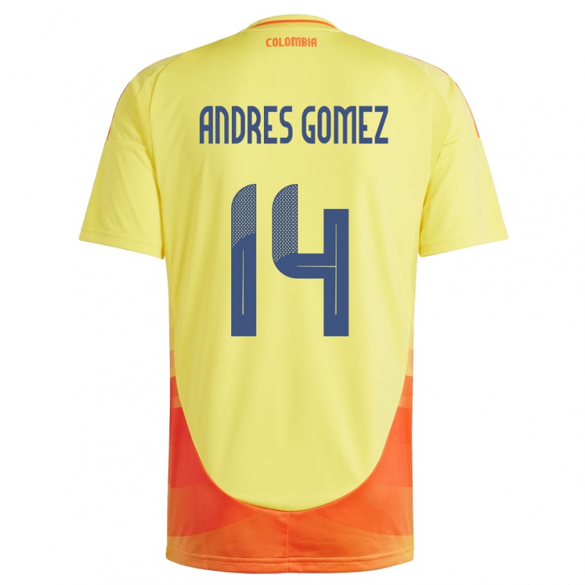 Kandiny Niño Camiseta Colombia Carlos Andrés Gómez #14 Amarillo 1ª Equipación 24-26 La Camisa Chile