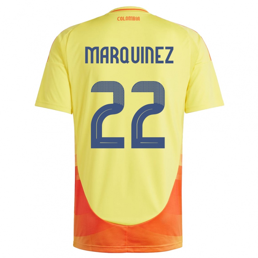 Kandiny Niño Camiseta Colombia Luis Marquinez #22 Amarillo 1ª Equipación 24-26 La Camisa Chile