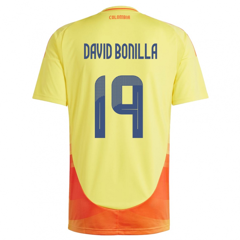 Kandiny Niño Camiseta Colombia Juan David Bonilla #19 Amarillo 1ª Equipación 24-26 La Camisa Chile