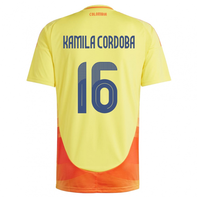 Kandiny Niño Camiseta Colombia Sara Kamila Córdoba #16 Amarillo 1ª Equipación 24-26 La Camisa Chile