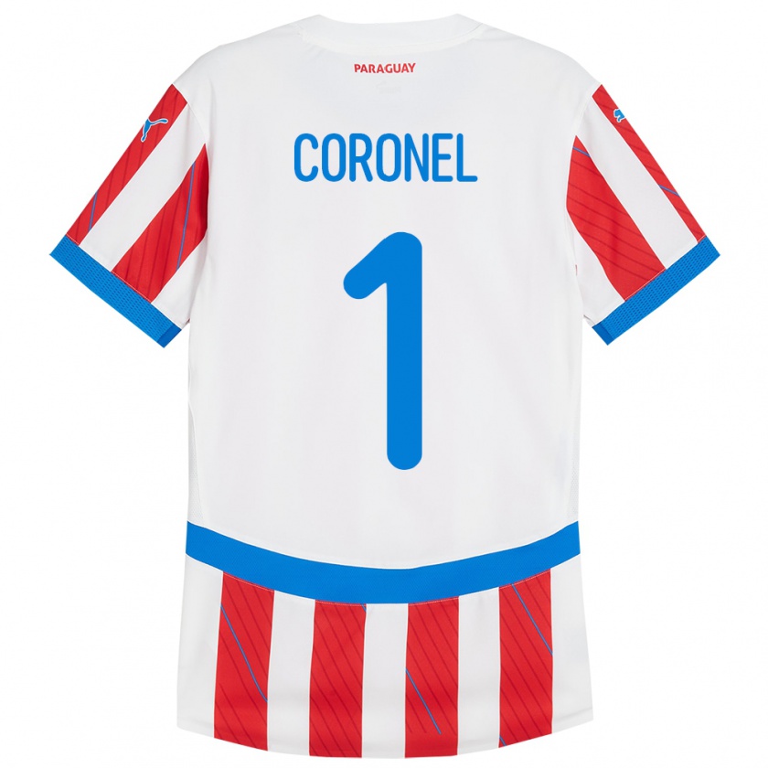 Kandiny Niño Camiseta Paraguay Carlos Coronel #1 Blanco Rojo 1ª Equipación 24-26 La Camisa Chile