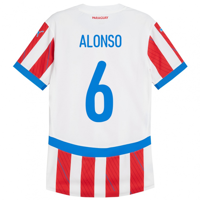 Kandiny Niño Camiseta Paraguay Júnior Alonso #6 Blanco Rojo 1ª Equipación 24-26 La Camisa Chile