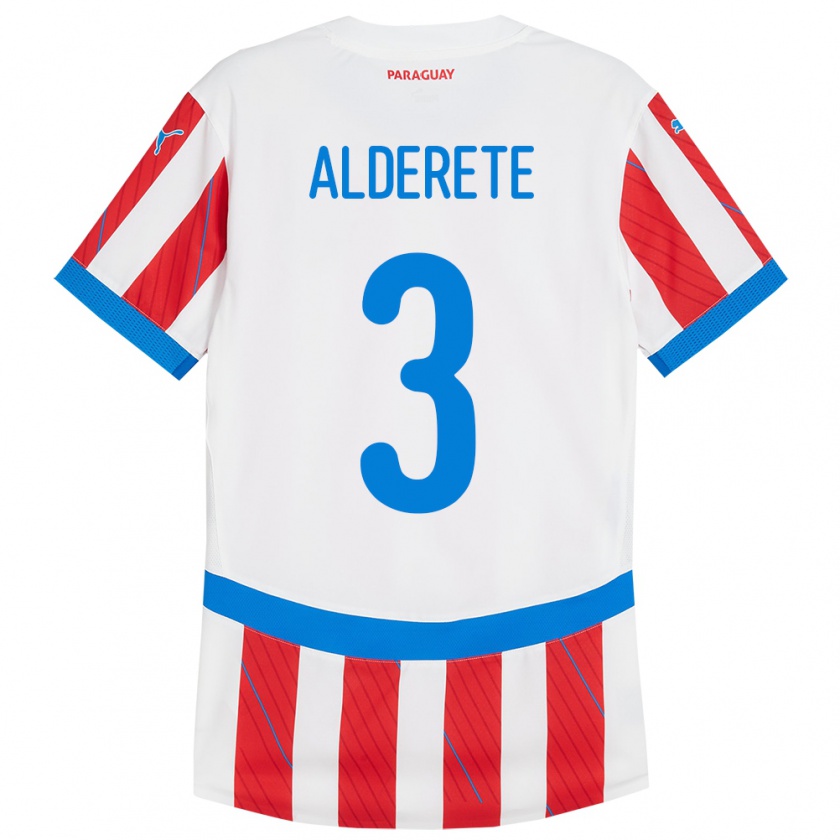 Kandiny Niño Camiseta Paraguay Omar Alderete #3 Blanco Rojo 1ª Equipación 24-26 La Camisa Chile